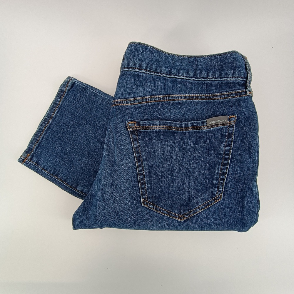 Eddie Bauer Jeans Women 10 Blue Boyfriend Relaxed Distressed Plaid Patch Denim